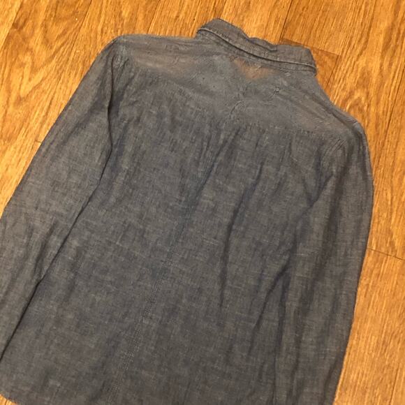 American Eagle Blue Denim Chambray Lace Long Sleeve Button Down Shirt - Picture 8 of 11